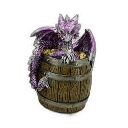 tirelire dragon violet sur tonneau