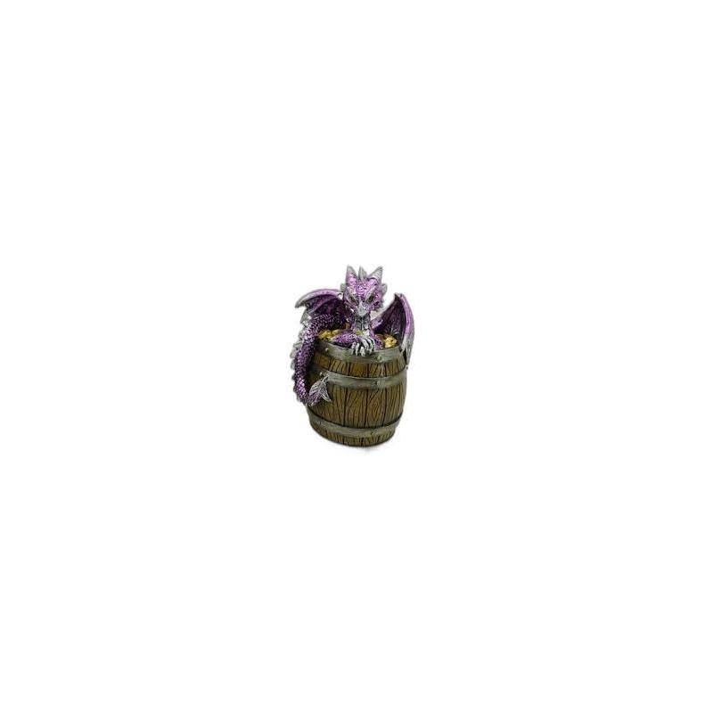 tirelire dragon violet sur tonneau