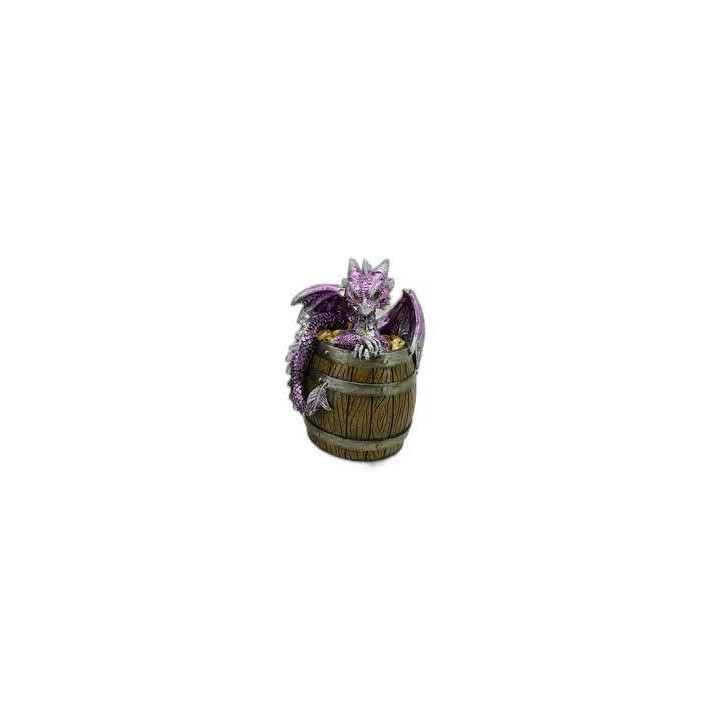 tirelire dragon violet sur tonneau