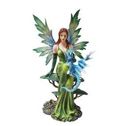 fée verte assise avec dragon