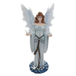 Fée Debout Blanche Et Colombes