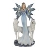 Fée reine des glaces bleu entourée de 2 loups blancs