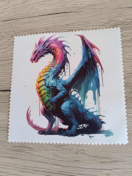 Lingette microfibre blanche avec motif de dragon ailé multicolore effet coulures de peinture