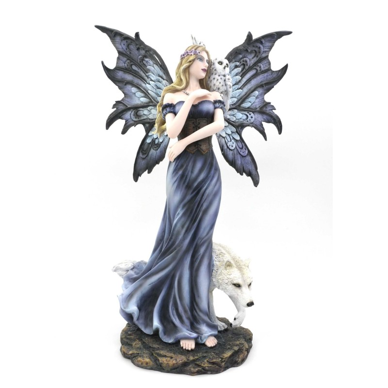 Fée Shanna accompagnée de son loup blanc et d'une chouette des neiges