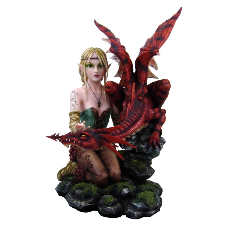 Fée Elfe avec un dragon celtique rouge