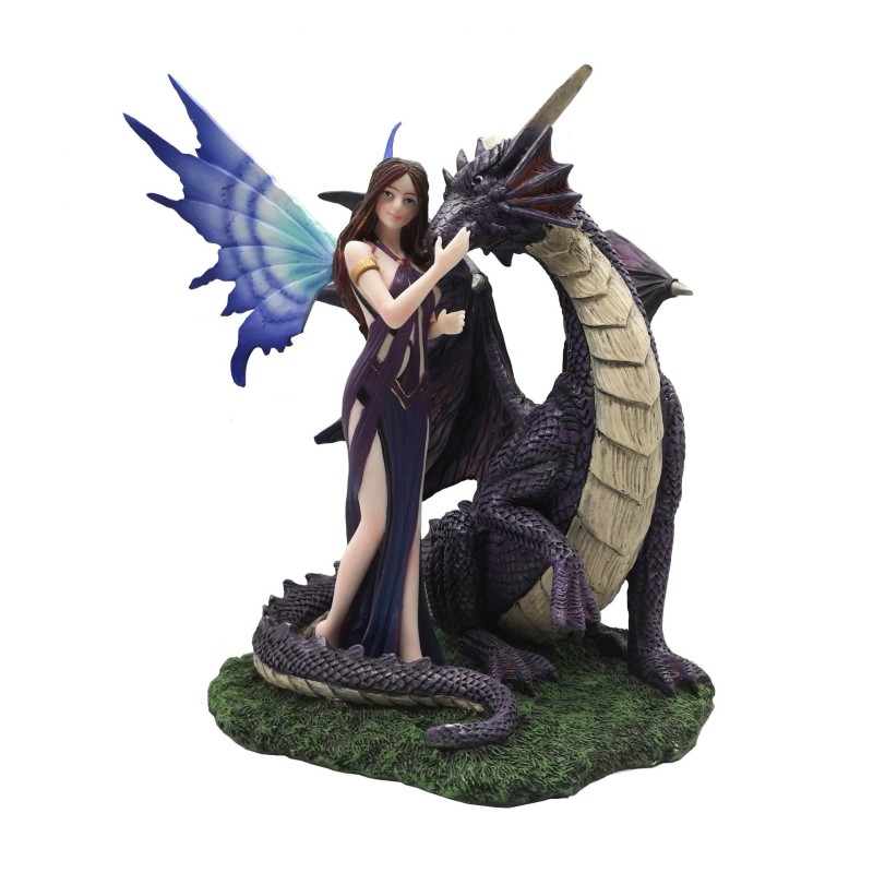 Fée ailes bleu et son grand dragon