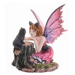 Fée devant  un chat noir