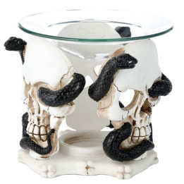 Brûleur à Huile & Fondant de Cire en Résine avec Coupelle en Verre - Crâne & Serpent