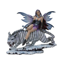 Fée assise sur le dos de son tigre aux dents de sabre
