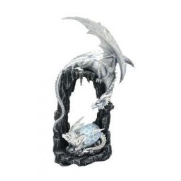 Dragon blanc perché sur un rocher noir l'éclosion de son œuf