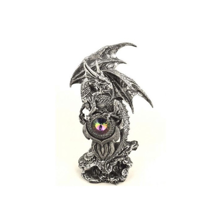 Dragon noir protégeant un cristal précieux