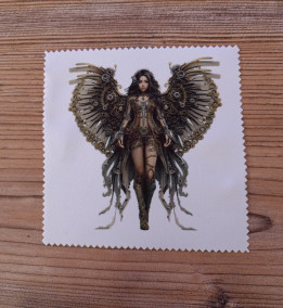 Lingette microfibre blanche ornée d'un personnage féminin aux ailes mécaniques steampunk
