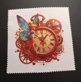 Lingette microfibre carrée à bords dentelés avec motif de petite fée et horloge à engrenages steampunk
