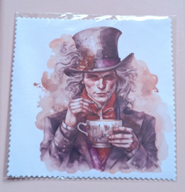 Lingette microfibre illustrée d'un homme élégant coiffé d'un haut-de-forme tenant une tasse de thé