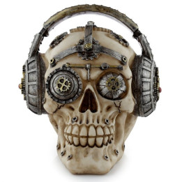 crâne avec engrenages et casque audio