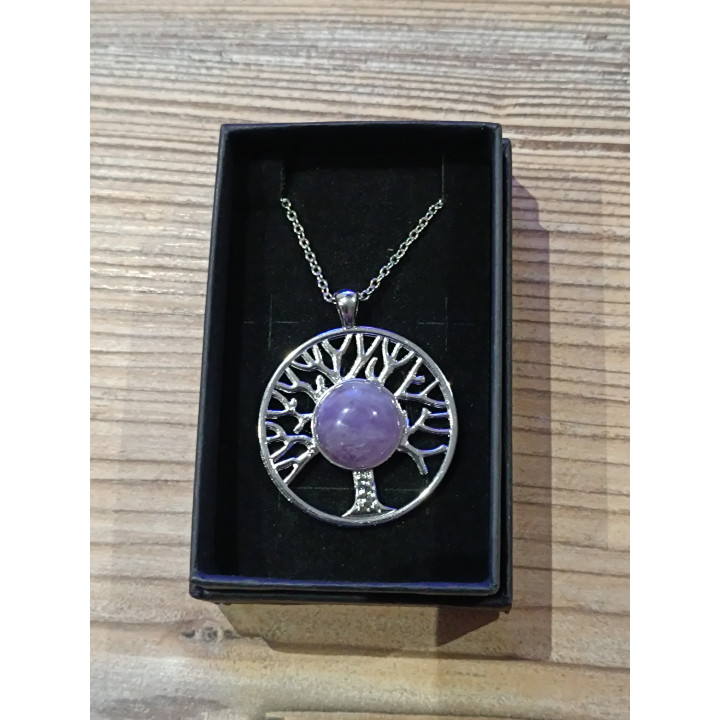 pendentif et chaine en acier inoxydable  cabochon améthyste longueur de la chaine environ 50cm