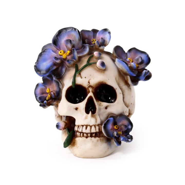 Figurine Crâne orchidées violettes