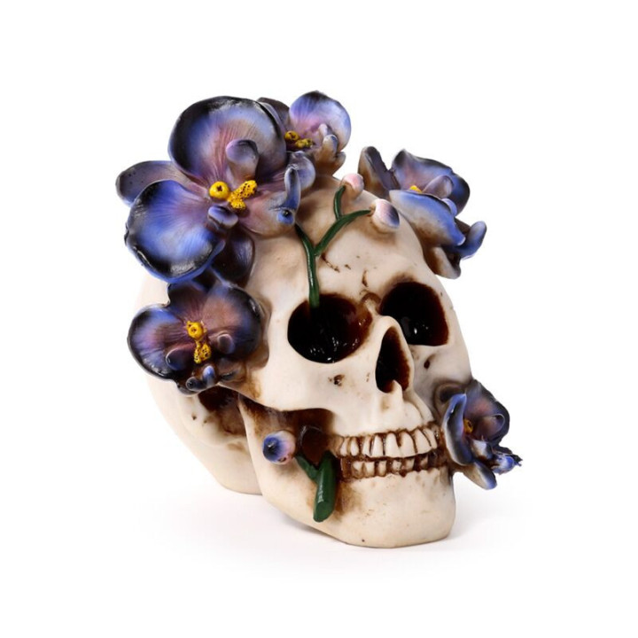 Figurine Crâne orchidées violettes