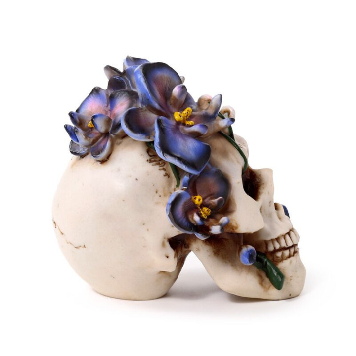 Figurine Crâne orchidées violettes