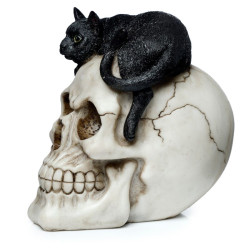 Figurine Crâne avec Chat Noir