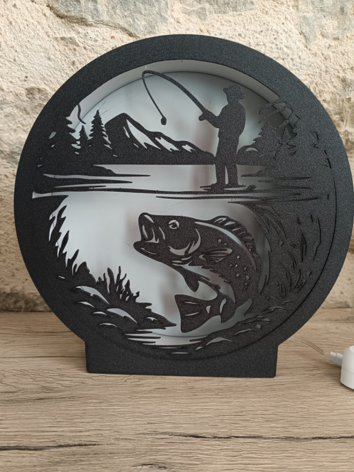 Lampe veilleuse ronde scène de pêche - Chez Chlothi
