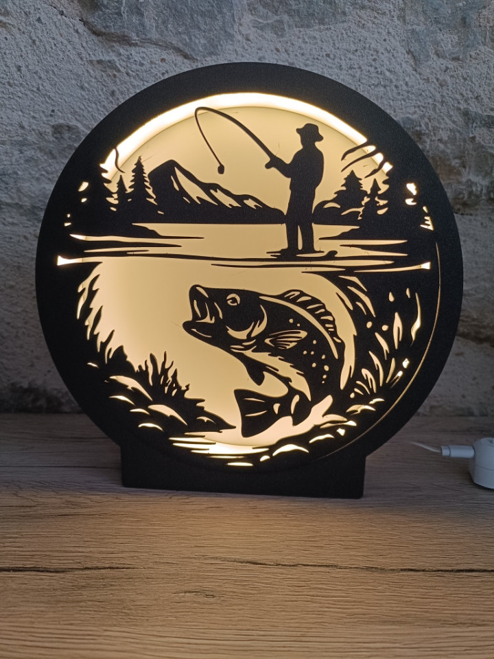 Lampe veilleuse ronde scène de pêche - Chez Chlothi