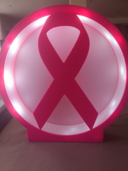 Veilleuse ronde rose imprimée en 3D ornée d'un ruban illuminé par des LED