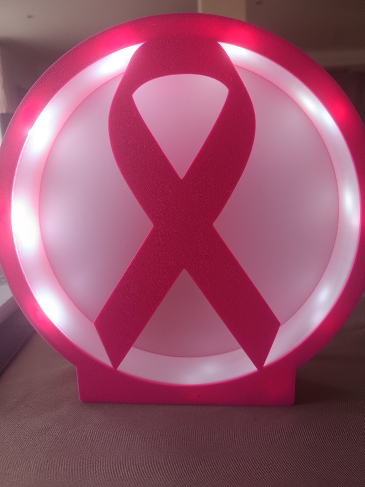 Veilleuse ronde rose imprimée en 3D ornée d'un ruban illuminé par des LED
