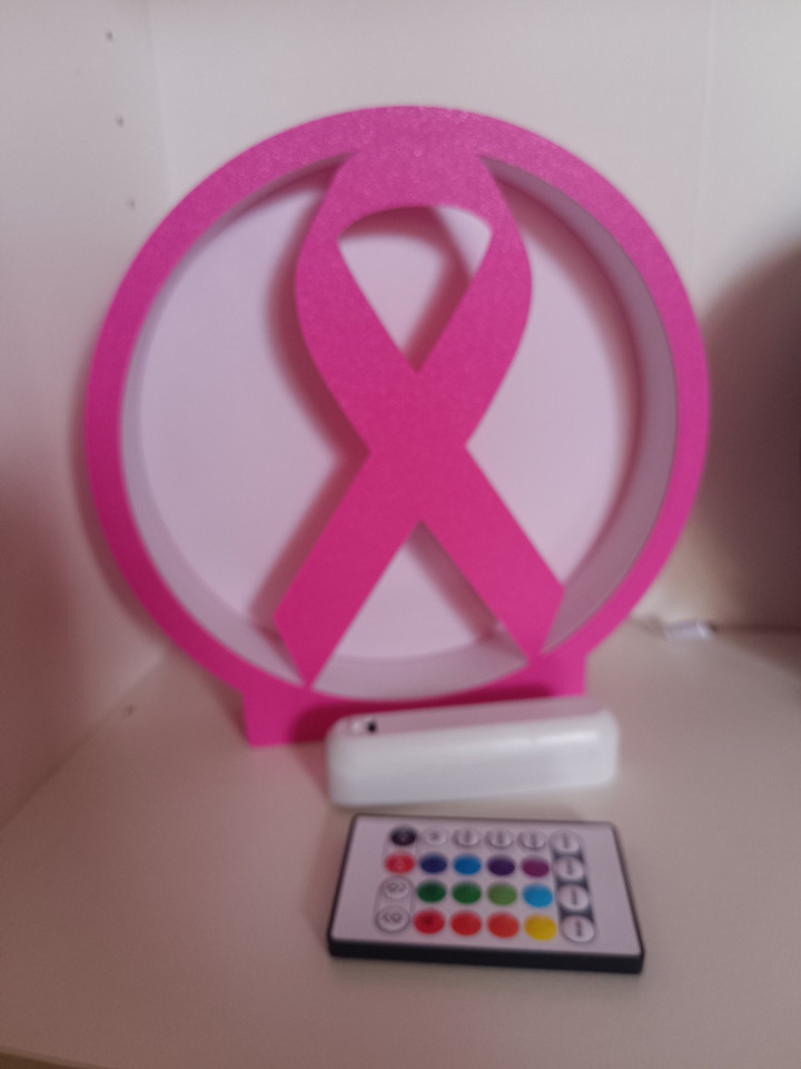 Veilleuse ronde rose imprimée en 3D ornée d'un ruban illuminé par des LED