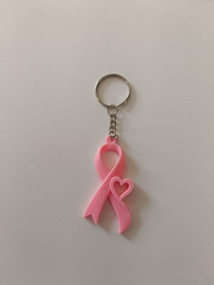 Porte-clés solidaire ruban rose avec cœur en impression 3D