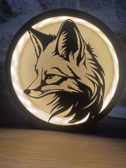 Veilleuse ronde en impression 3D avec silhouette de renard éclairée par LED